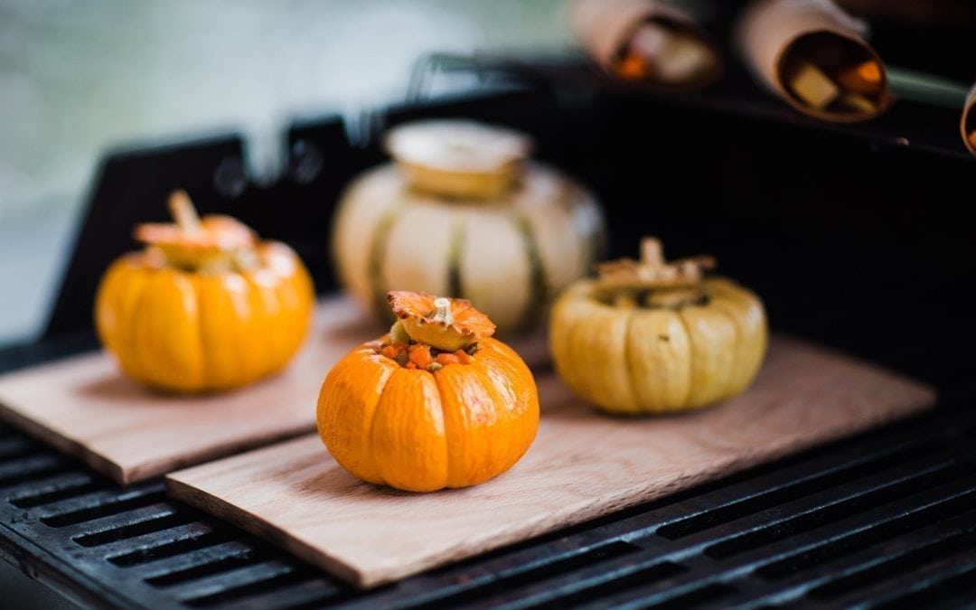 Red Oak Planked, Seed Stuffing Filled Baby Pumpkins