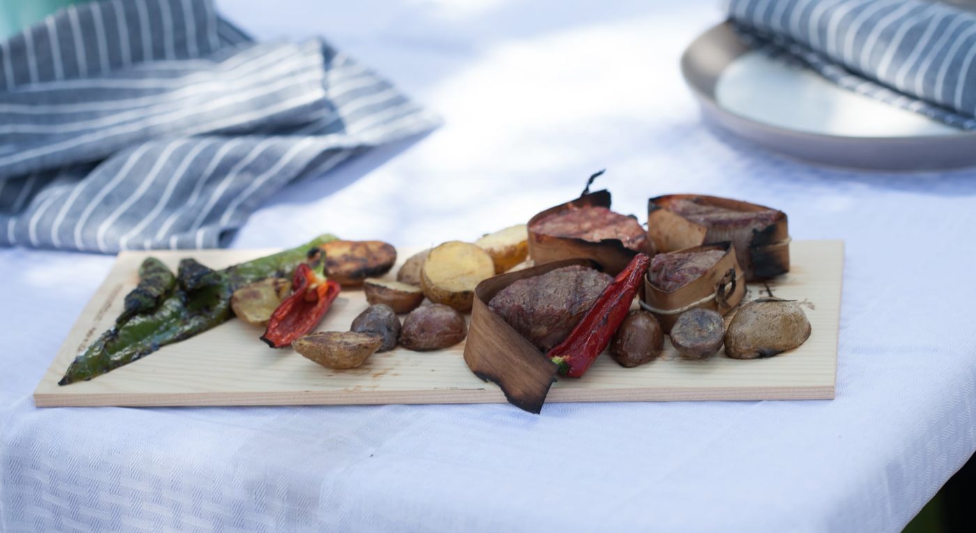 Cedar Wrapped Beef Shoulder Tenders with Grilled Potato and Chiles Wildwood Grilling