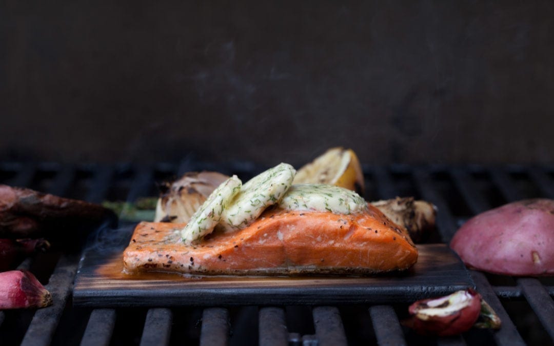Copper River Sockeye Salmon with Herb Compound Butter with Grilled Vegetables