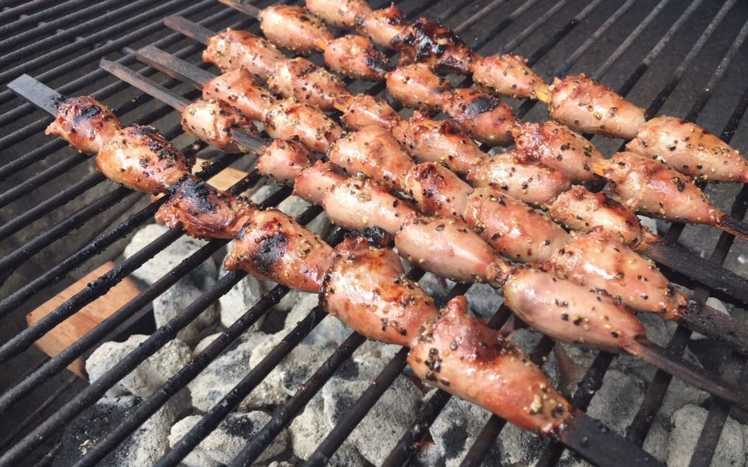 Fire Roasted Chicken Heart Skewers