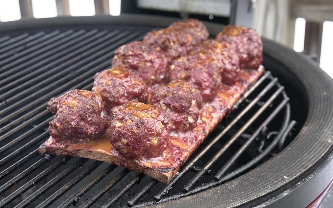 Hickory Planked Honey Mustard Meatballs