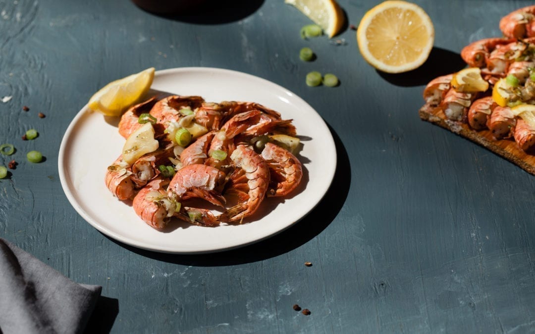 Cedar Planked Red Shrimp with Szechuan Pepper, Garlic, and Green Onion Aioli