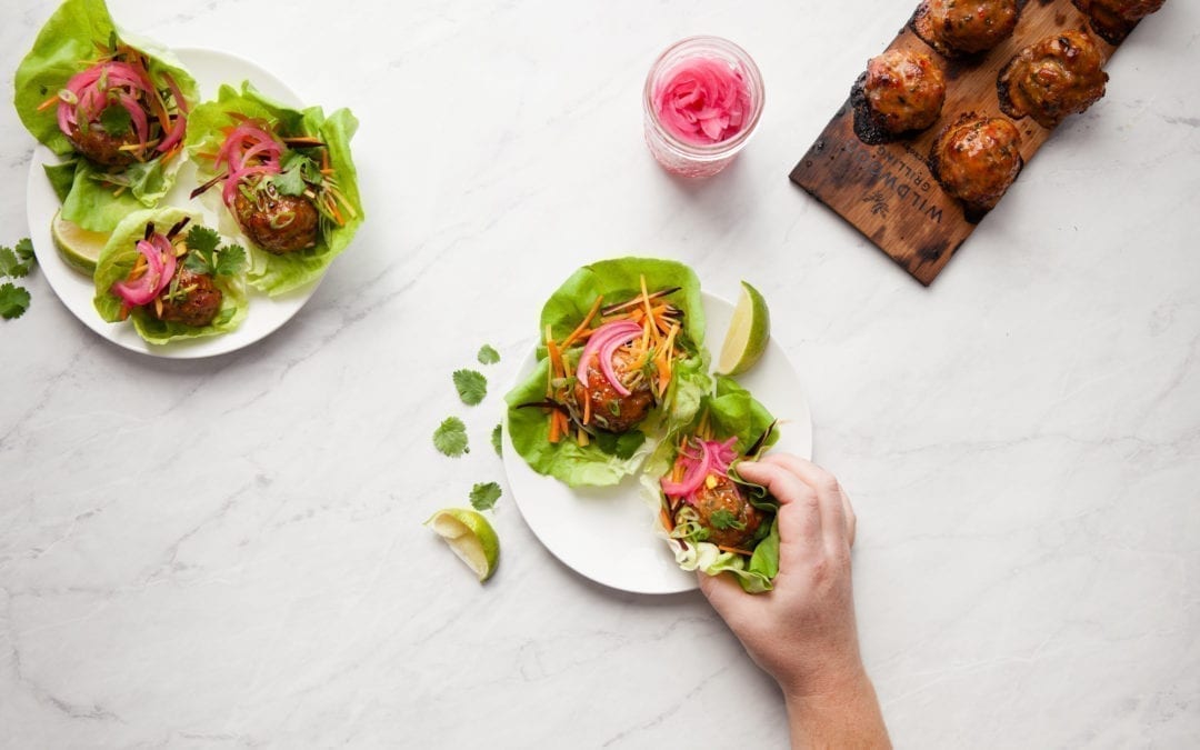 Maple Planked Thai Meatball Lettuce Cups