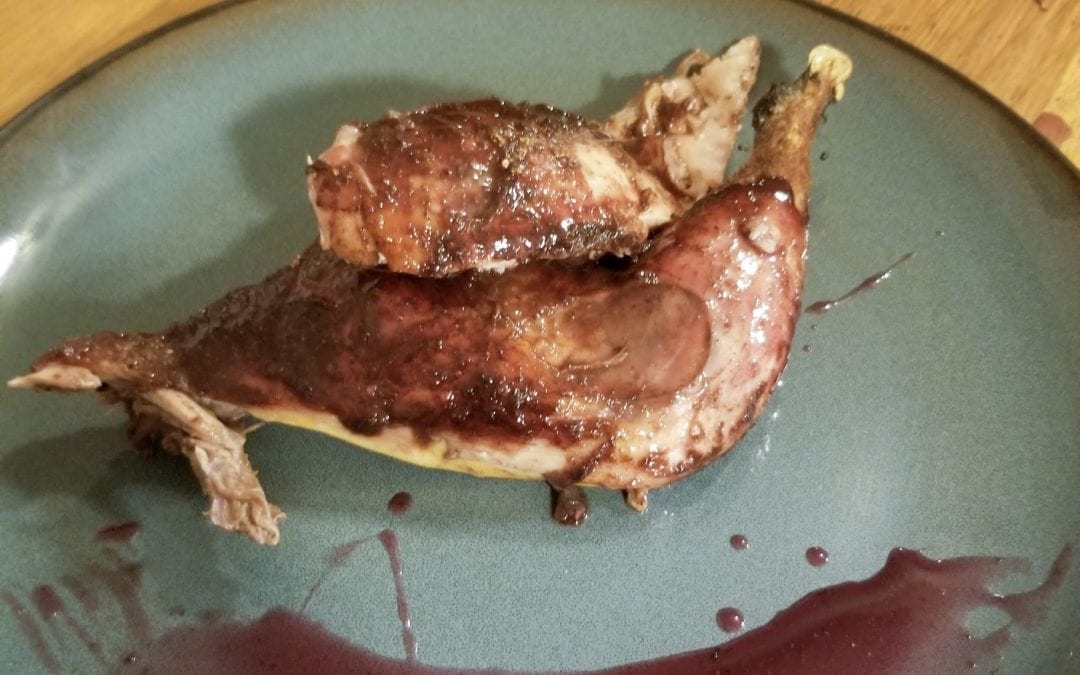 Spatchcocked Chokecherry Pheasant on a Plank