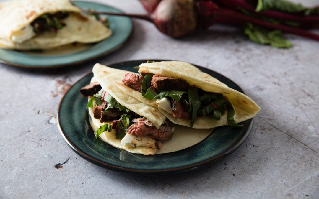 American Jerk Rubbed Flank Steak Piadine